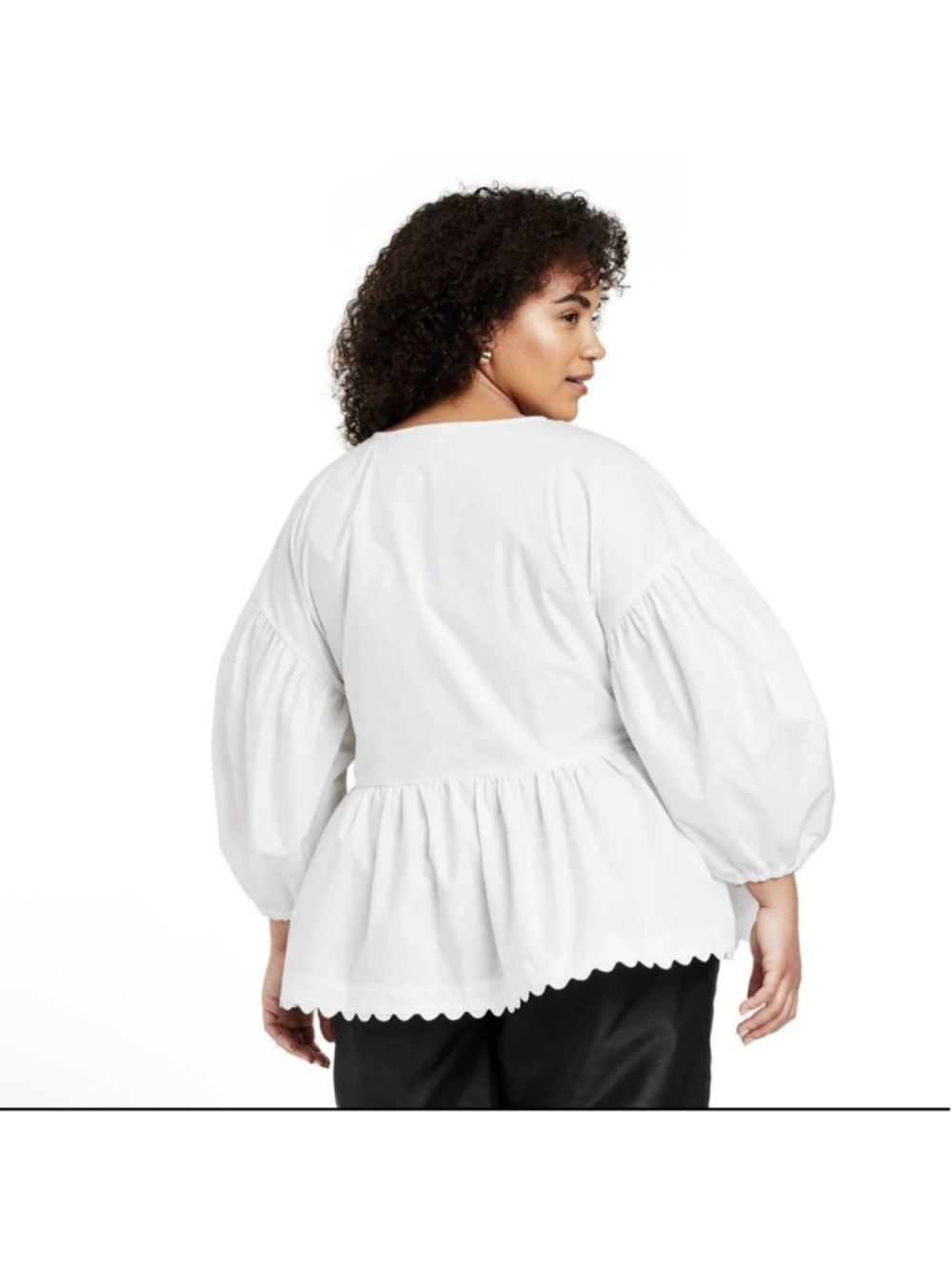 Kika Vargas xTarget White V-Neck Balloon Sleeve Scallop Ruffle Tie Cotton Top L - Picture 4 of 14